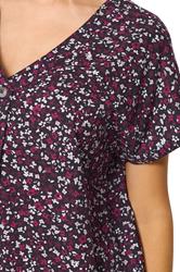 M&Co Berry Purple Ditsy Floral Print Button Front Blouse | M&Co 4