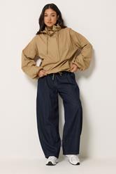 PixieGirl Petite Women's Stone Brown Half Zip Hooded Windbreaker Jacket | PixieGirl  1