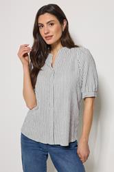 M&Co Blue Stripe Textured Puff Sleeve Shirt | M&Co 3