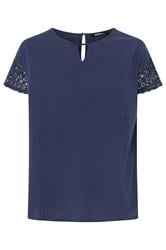 YOURS Curve Navy Blue Crochet Cheesecloth Top