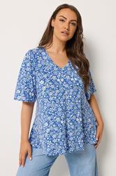 YOURS Plus Size Blue Ditsy Floral Swing Top | Yours Clothing 3
