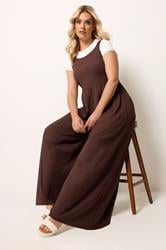 YOURS Plus Size Chocolate Brown Textured Jumpsuit | Yours Clothing 1
