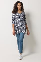 M&Co Navy Blue Floral Hanky Hem Top | M&Co 1