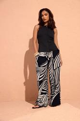 PixieGirl Petite Women's Black Swirl Print Beaded Wide Leg Trousers | PixieGirl 3