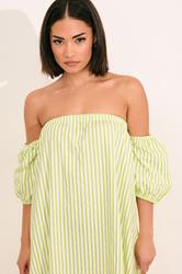 PixieGirl Petite Women's Lime Green Stripe Bardot Cotton Maxi Dress | PixieGirl 6
