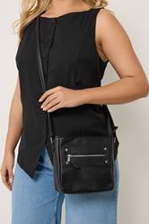 Black Faux Leather Zip Front Cross Body Bag | Yours Clothing 1
