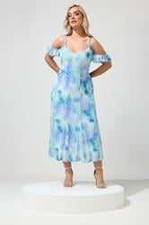 YOURS LONDON Plus Size Blue Abstract Colder Shoulder Dress | Yours Clothing 1