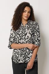 M&Co White & Black Ikat Print Tab Sleeve Shirt 1