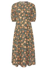 PixieGirl Petite Women's Forest Green Floral Midi Dress | PixieGirl 5