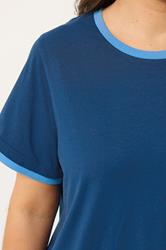 YOURS Plus Size Navy Blue Contrast Trim T-Shirt | Yours Clothing 5