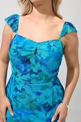 YOURS Plus Size Blue Abstract Keyhole Ruffle Dress | Yours Clothing 4