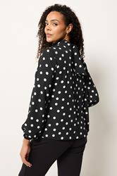 M&Co Black Polka Dot Tie Back Blouse | M&Co 2