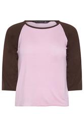 PixieGirl Petite Pink & Brown Contrast Sleeve T-Shirt