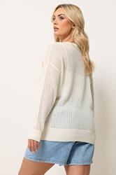 YOURS Plus Size Ivory White 'Lemon Soda' Pointelle Jumper | Tours Clothing 2