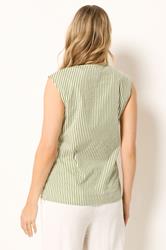 LTS Tall Women's Green Stripe Cotton Button Waistcoat | Long Tall Sally 2