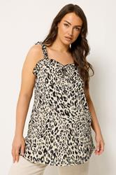 YOURS Plus Size Natural Brown Leopard Print Frill Vest Top | Yours Clothing 3