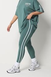 YOURS ACTIVE Plus Size Blue Side Stripe Leggings | Yours Clothing 1