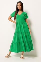 M&Co Petite Green Notch Neck Tiered Cotton Maxi Dress | M&Co 3