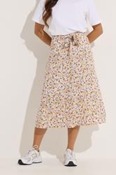 PixieGirl Petite Women's Cream Ditsy Floral Belted Midi Skirt | PixieGirl 2