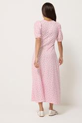 PixieGirl Petite Women's Pink Floral Ruched Midi Dress | PixieGirl 2