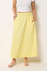 PixieGirl Petite Women's Yellow Poplin Shirred Cotton Maxi Skirt | PixieGirl 2