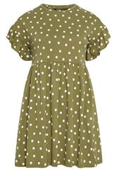 YOURS Plus Size Khaki Green Polka Dot Tunic Dress | Yours Clothing 5