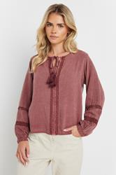M&Co Petite Pink Long Sleeve Tie Neck Blouse | M&Co 3