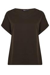 YOURS Curve Brown Lattice Grown On Sleeve T-Shirt