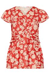 YOURS LONDON Plus Size Red Floral Twist Front Top | Yours Clothing 5