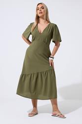 LIMITED COLLECTION Plus Size Khaki Green Deep V-Neck Maxi Dress | Yours Clothing 1