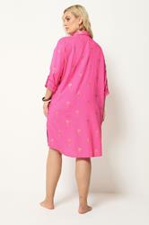 YOURS Plus Size Pink & Gold Palm Tree Shirt Dress | Yours Clothing 2