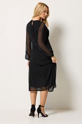 M&Co Black Long Sleeve Chiffon Midi Dress | M&Co 2