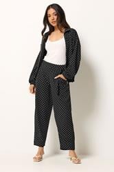 PixieGirl Petite Women's Black Polka Dot Barrel Leg Trousers | PixieGirl 1