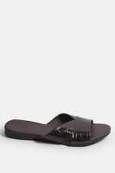 Chocolate Brown Faux Leather Mule Sandals | Yours Clothing 2
