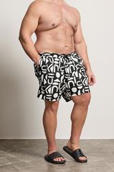 BadRhino Big & Tall Black & White Abstract Swim Shorts | BadRhino 1