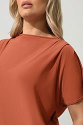 YOURS LONDON Plus Size Rust Orange Drape Shoulder Top | Yours Clothing 4