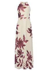 M&Co Natural Brown Floral Print Halter Neck Mesh Maxi Dress