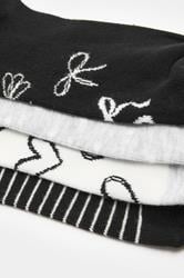 YOURSET 4 PACK Plus Size Black Bow Print Trainer Liner Socks | Yours Clothing 4