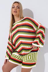 LIMITED COLLECTION Plus Size Ivory White & Green Crochet Top | Yours Clothing 1