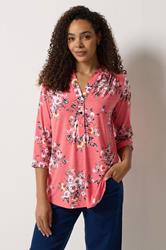 M&Co Pink Floral Half Placket Shirt | M&Co 3