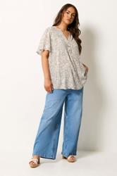 YOURS Plus Size Natural Brown Floral Notch Neck Top | yours Clothing 1
