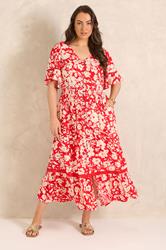EVANS Plus Size Red Floral Button Front Maxi Dress| Evans  3
