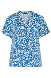 EVANS Plus Size Blue Leaf Print Premium Linen Front Pleat Top | Evans 5