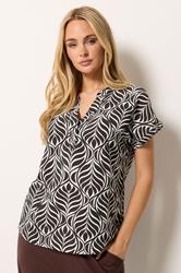 M&Co Brown Leaf Print Notch Neck Top | M&Co 3