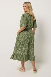 YOURS Plus Size Khaki Green Floral Midi Dress | Yours Clothing 2