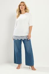 YOURS Plus Size Ivory White Lace T-Shirt | Yours Clothing 1
