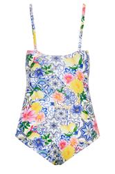 YOURS Plus Size Blue Mediterranean Tile Bandeau Swimsuit | Yours Clothing 7