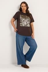 YOURS Plus Size Chocolate Brown Zebra Foil T-Shirt | Yours Clothing 1