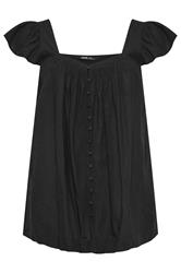 YOURS Curve Black Linen Cap Sleeve Top