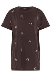 YOURS Curve Chocolate Brown Embroidered Bow T-Shirt